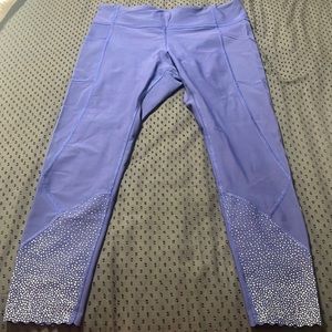Lululemon blue tights leggings jogging; reflectors at bottoms size 10